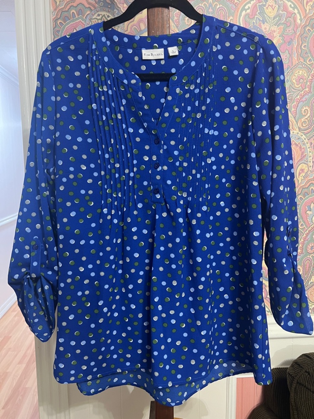 Kim Rogers Cobalt Blue Polka Dot Pintuck Tunic